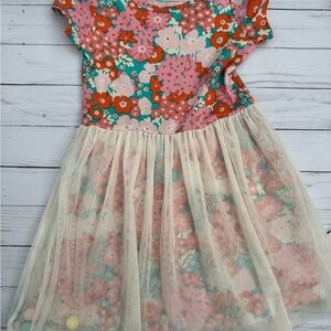 DotDotSmile Floral Kids Dress with Tulle Skirt and PomPoms
